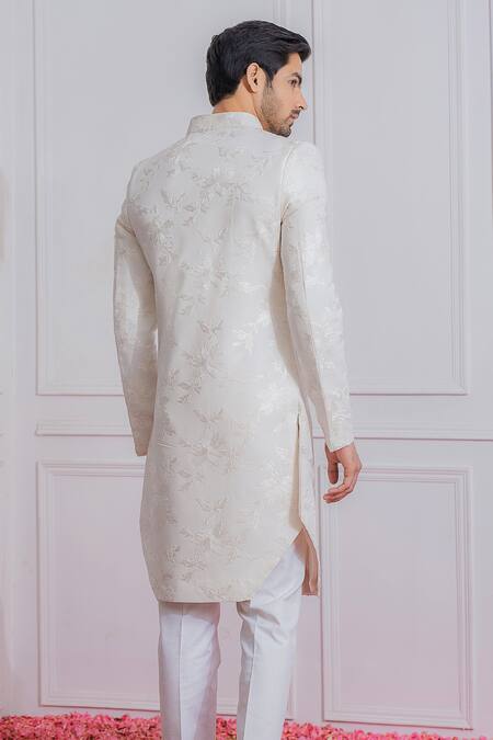 Shop Ankit V Kapoor White Pure Georgette Floral Embroidered Sherwani at Aza Fashions Shop_Ankit V Kapoor_White Pure Georgette Floral Embroidered Sherwani_at_Aza_Fashions