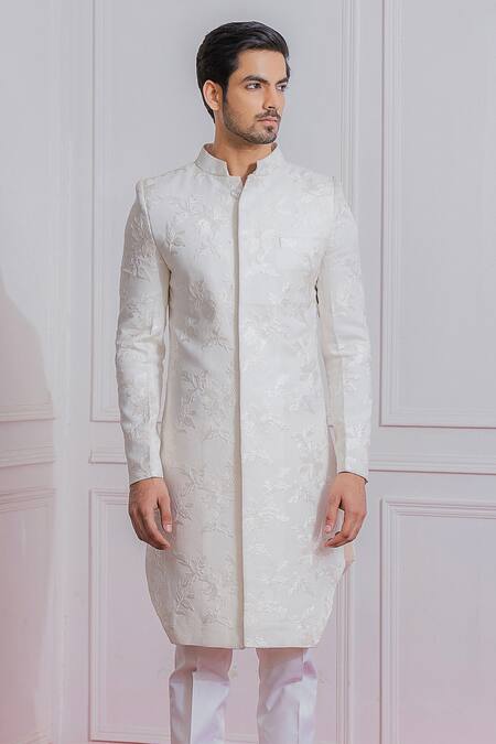 Buy Ankit V Kapoor White Pure Georgette Floral Embroidered Sherwani Online at Aza Fashions Buy_Ankit V Kapoor_White Pure Georgette Floral Embroidered Sherwani_Online_at_Aza_Fashions