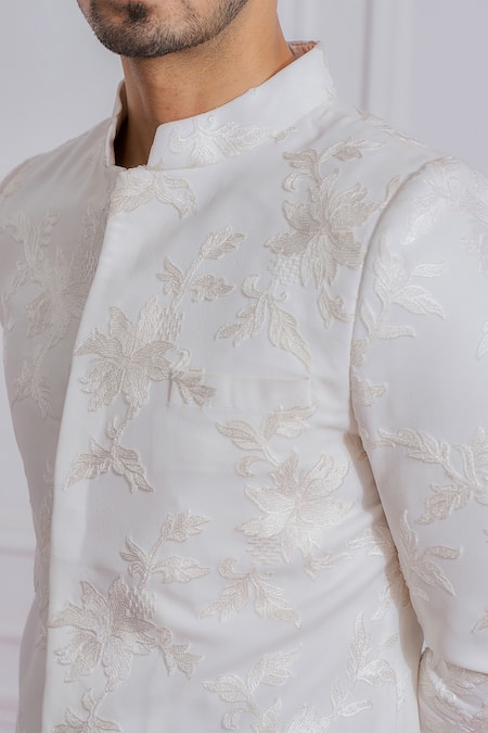 Shop Ankit V Kapoor White Pure Georgette Floral Embroidered Sherwani Online at Aza Fashions Shop_Ankit V Kapoor_White Pure Georgette Floral Embroidered Sherwani_Online_at_Aza_Fashions