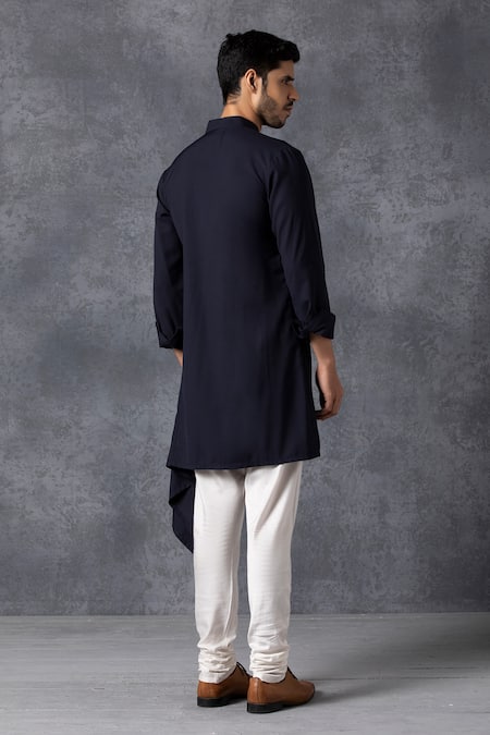 Shop Ankit V Kapoor Blue Suiting Asymmetric Kurta And Pant Set at Aza Fashions Shop_Ankit V Kapoor_Blue Suiting Asymmetric Kurta And Pant Set _at_Aza_Fashions