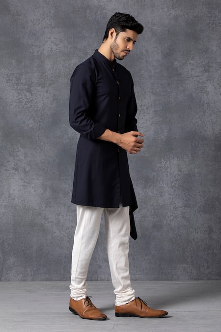 Ankit V Kapoor Blue Suiting Asymmetric Kurta And Pant Set Online at Aza Fashions Ankit V Kapoor_Blue Suiting Asymmetric Kurta And Pant Set _Online_at_Aza_Fashions