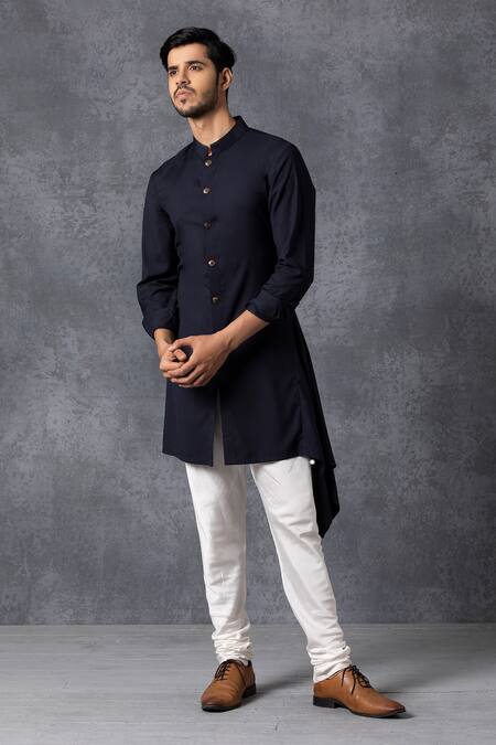 Shop Ankit V Kapoor Blue Suiting Asymmetric Kurta And Pant Set Online at Aza Fashions Shop_Ankit V Kapoor_Blue Suiting Asymmetric Kurta And Pant Set _Online_at_Aza_Fashions
