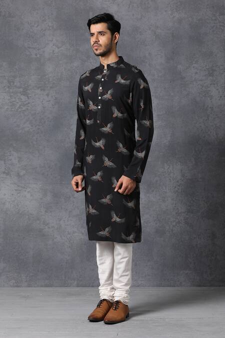 Buy Ankit V Kapoor Black Cotton Bird Print Kurta And Pant Set Online at Aza Fashions Buy_Ankit V Kapoor_Black Cotton Bird Print Kurta And Pant Set _Online_at_Aza_Fashions