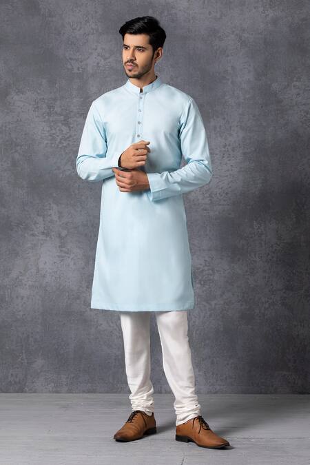 Shop_Ankit V Kapoor_Blue Cotton Kurta Set _at_Aza_Fashions