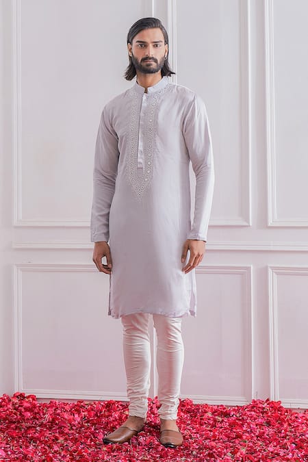 Ankit V Kapoor Satin Linen Embroidered Kurta Set 
