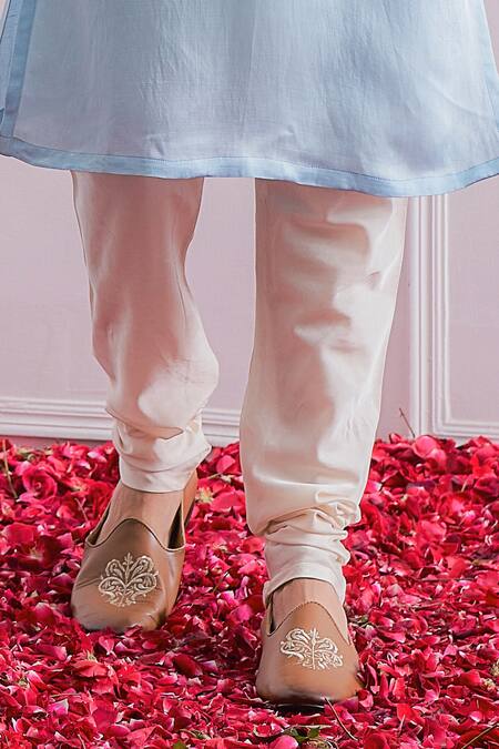 Ankit V Kapoor_Blue Satin Linen Floral Kurta Set_at_Aza_Fashions