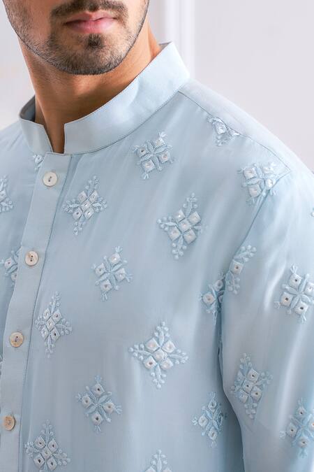 Shop_Ankit V Kapoor_Blue Pure Georgette Mirror Embroidered Kurta Set _Online_at_Aza_Fashions