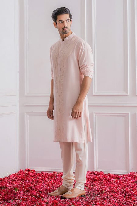Shop_Ankit V Kapoor_Pink Cotton Silk Kurta Set _at_Aza_Fashions