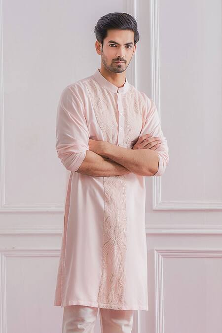 Ankit V Kapoor_Pink Cotton Silk Kurta Set _Online_at_Aza_Fashions