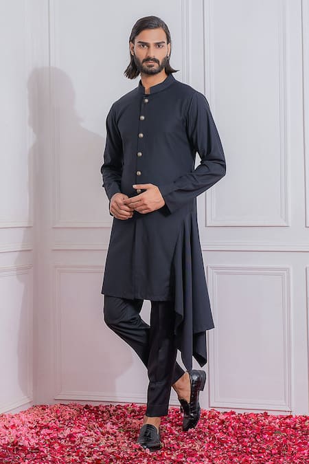 Men's Black Color Nehru Jacket With Kurta Pant Set - Hilo Design | Kurta  with pants, Nehru jackets, Jackets