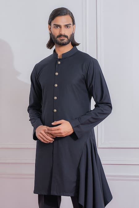 Buy_Ankit V Kapoor_Black Suiting Draped Kurta And Trouser Set _Online_at_Aza_Fashions