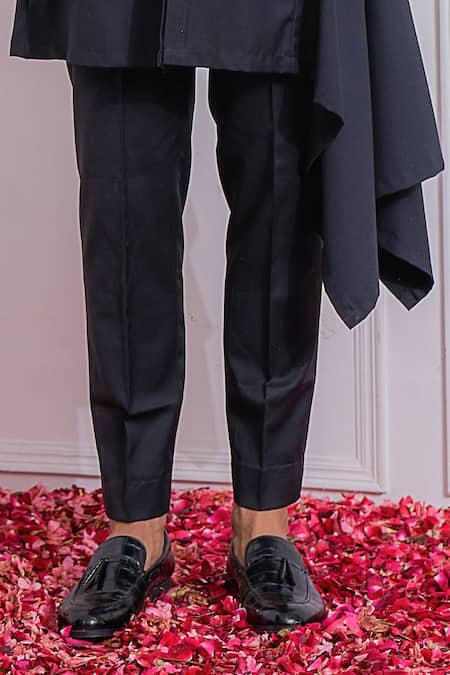 Ankit V Kapoor_Black Suiting Draped Kurta And Trouser Set _at_Aza_Fashions