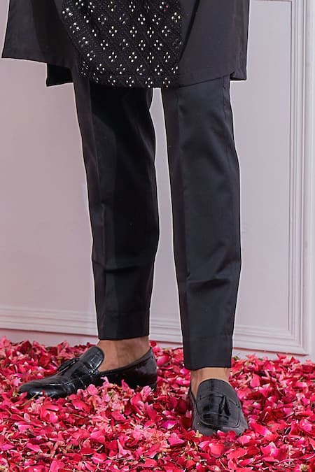 Ankit V Kapoor_Black Cotton Silk Mirror Work Embellished Kurta Set_at_Aza_Fashions