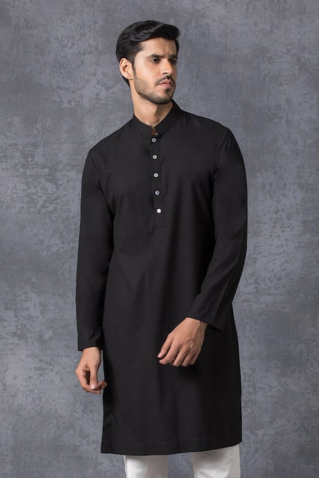 Ankit V Kapoor Black Cotton Kurta And Pant Set 