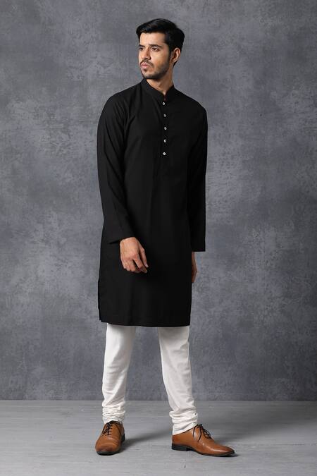 Shop_Ankit V Kapoor_Black Cotton Kurta And Pant Set _at_Aza_Fashions