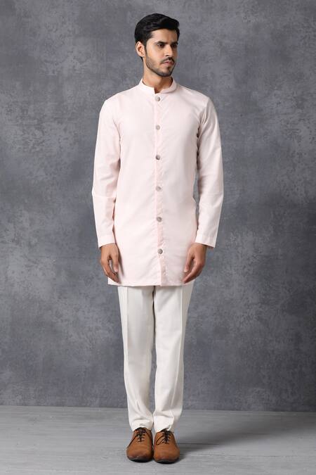 Ankit V Kapoor_Pink Cotton Button Down Kurta And Pant Set _Online_at_Aza_Fashions