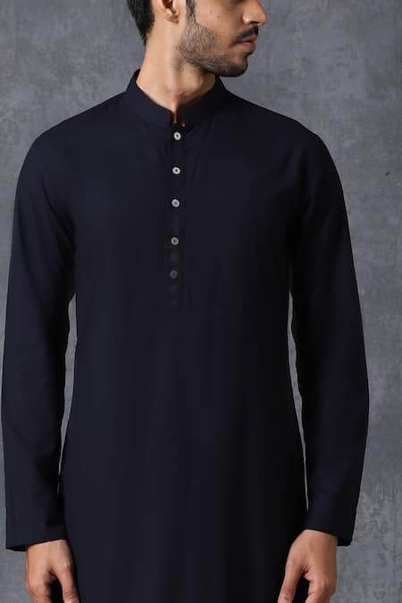 Ankit V Kapoor_Blue Cotton Kurta And Pant Set _Online_at_Aza_Fashions