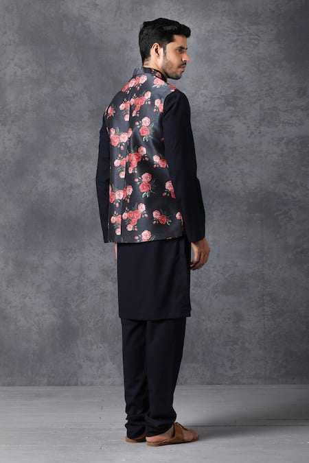 Shop Ankit V Kapoor Blue Silk, Cotton Printed Nehru Jacket at Aza Fashions Shop_Ankit V Kapoor_Blue Silk, Cotton Printed Nehru Jacket _at_Aza_Fashions