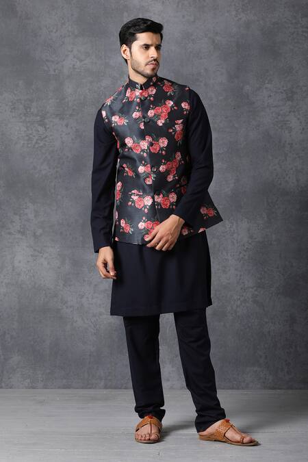 Ankit V Kapoor Blue Silk, Cotton Printed Nehru Jacket Online at Aza Fashions Ankit V Kapoor_Blue Silk, Cotton Printed Nehru Jacket _Online_at_Aza_Fashions