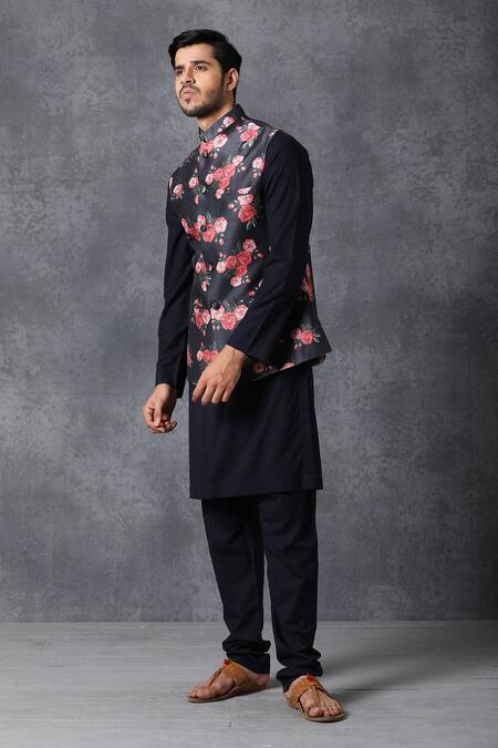 Buy Ankit V Kapoor Blue Silk, Cotton Printed Nehru Jacket Online at Aza Fashions Buy_Ankit V Kapoor_Blue Silk, Cotton Printed Nehru Jacket _Online_at_Aza_Fashions