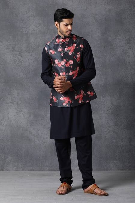 Shop Ankit V Kapoor Blue Silk, Cotton Printed Nehru Jacket Online at Aza Fashions Shop_Ankit V Kapoor_Blue Silk, Cotton Printed Nehru Jacket _Online_at_Aza_Fashions