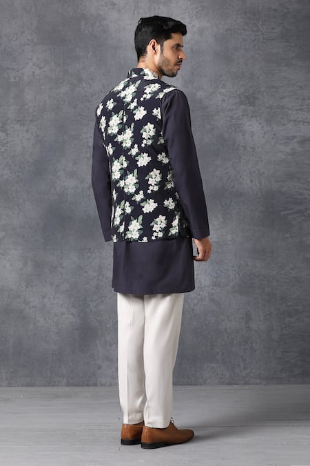 Shop Ankit V Kapoor Blue Crepe Printed Nehru Jacket at Aza Fashions Shop_Ankit V Kapoor_Blue Crepe Printed Nehru Jacket_at_Aza_Fashions