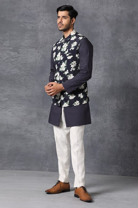 Buy Ankit V Kapoor Blue Crepe Printed Nehru Jacket Online at Aza Fashions Buy_Ankit V Kapoor_Blue Crepe Printed Nehru Jacket_Online_at_Aza_Fashions