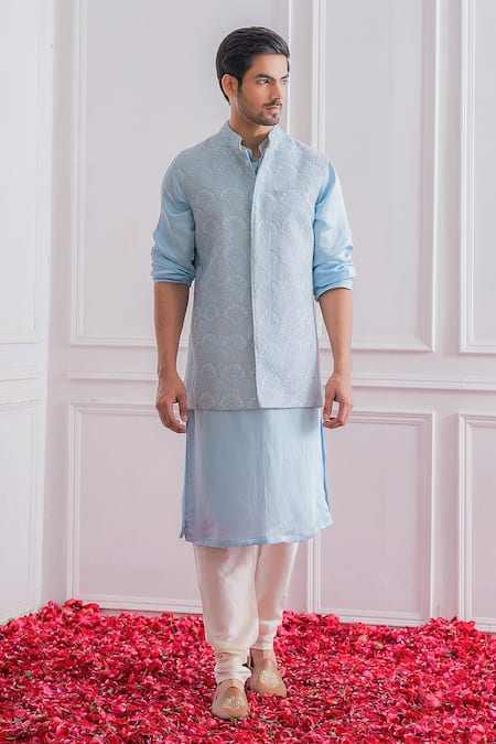 Ankit V Kapoor Georgette Lucknowi Work Nehru Jacket  