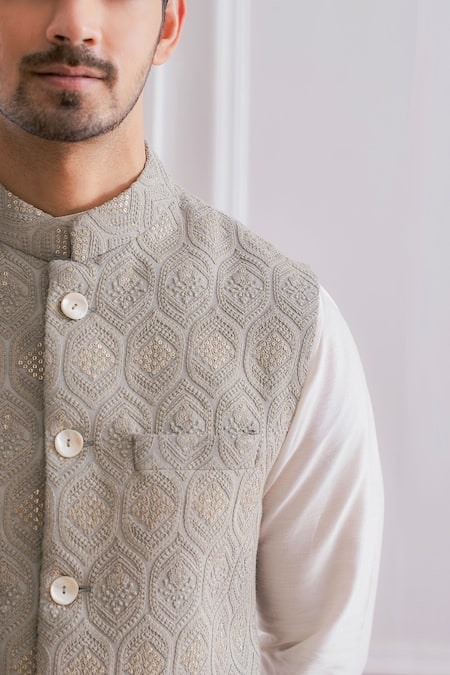 Off White Colour Self Design Nehru Jacket For Men – Prime Porter