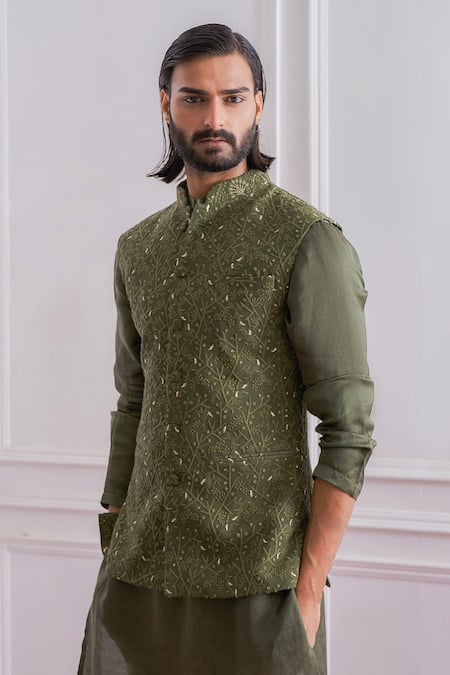 Buy Ankit V Kapoor Green Pure Georgette Lining Twill Satin Thread And Zari Lucknowi Nehru Jacket Online at Aza Fashions Buy_Ankit V Kapoor_Green Pure Georgette Lining Twill Satin Thread And Zari Lucknowi Nehru Jacket _Online_at_Aza_Fashions