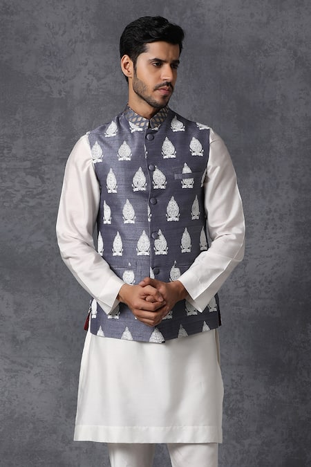 Men Floral Digitally Printed Nehru Jacket. – Groomzstyle