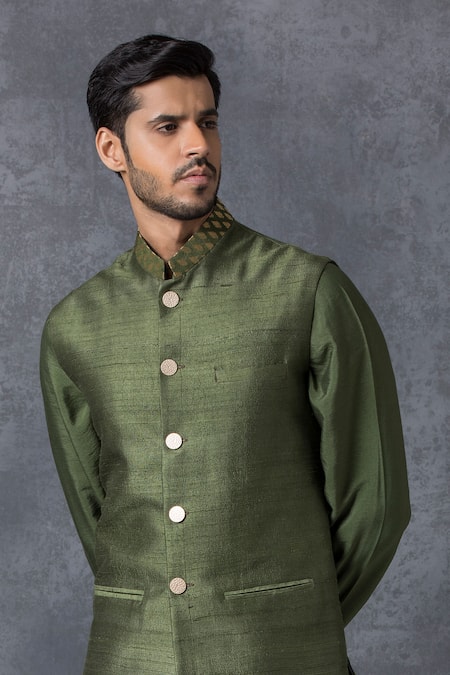 Ankit V Kapoor_Green , Cotton, Raw Bundi And Kurta Set_at_Aza_Fashions