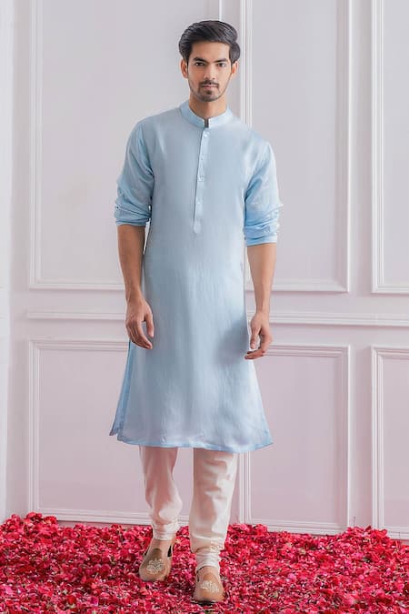 Ankit V Kapoor_Blue Cotton Silk, Linen Lining Twill Sequins Bundi And Kurta Set _Online_at_Aza_Fashions