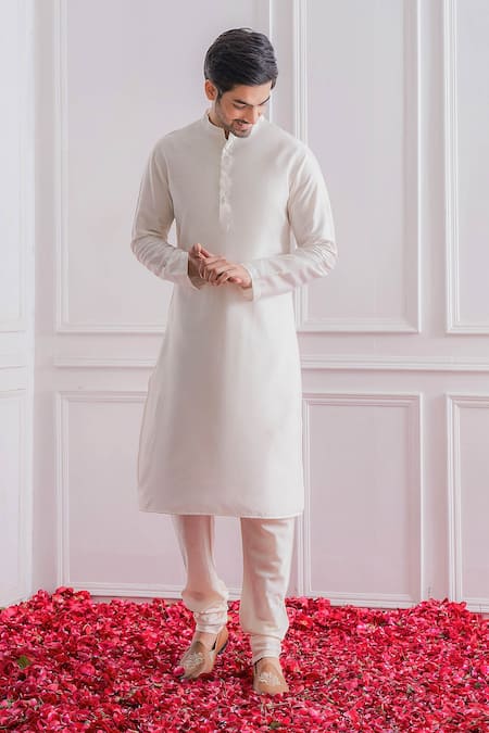 Ankit V Kapoor_Green , Silk, Satin Linen Lining Twill Lucknowi Bundi And Kurta Set_Online_at_Aza_Fashions