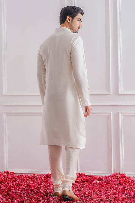 Buy_Ankit V Kapoor_Green , Silk, Satin Linen Lining Twill Lucknowi Bundi And Kurta Set_Online_at_Aza_Fashions