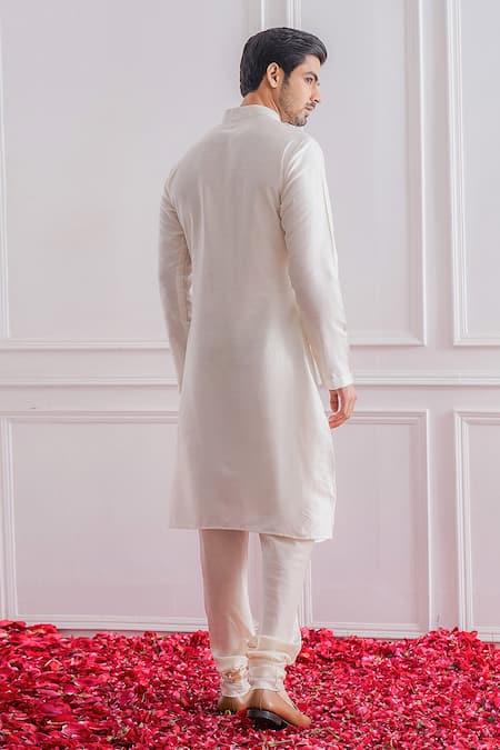 Shop_Ankit V Kapoor_Grey Cotton Silk, Pure Georgette Lucknowi Work Bundi And Kurta Set _at_Aza_Fashions