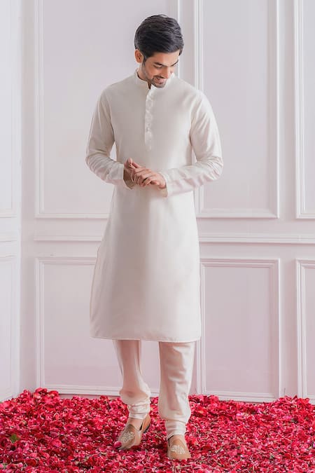 Ankit V Kapoor_Grey Cotton Silk, Pure Georgette Lucknowi Work Bundi And Kurta Set _Online_at_Aza_Fashions