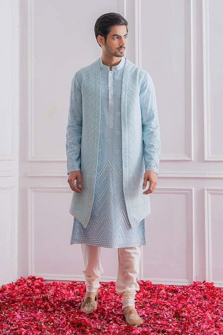 Ankit V Kapoor Lucknowi Work Longline Bundi & Kurta Set 
