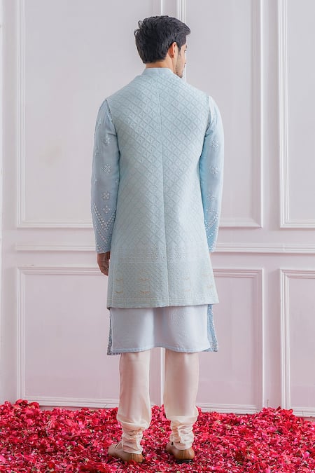 Ankit V Kapoor Lucknowi Work Longline Bundi & Kurta Set 