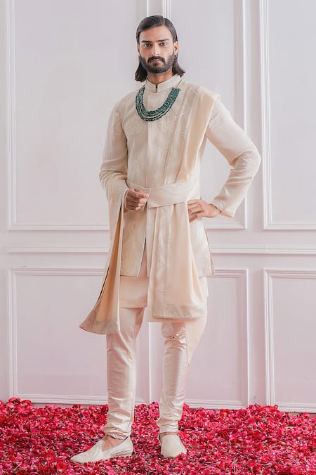 Ankit V Kapoor Jacquard Bundi & Asymmetric Kurta Set 