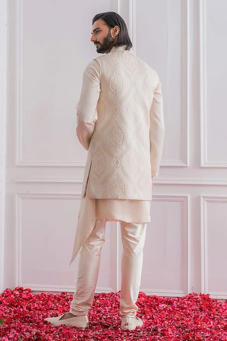 Ankit V Kapoor Jacquard Bundi & Asymmetric Kurta Set 