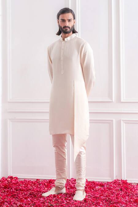 Buy_Ankit V Kapoor_Gold Jacquard, Imported Crepe Floral Bundi And Asymmetric Kurta Set _Online_at_Aza_Fashions