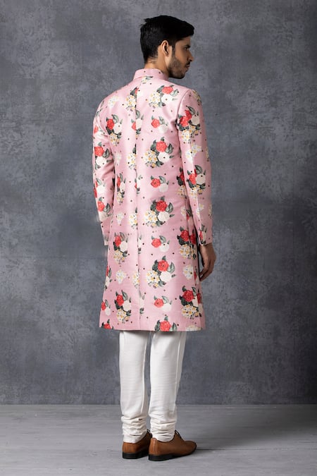 Shop Ankit V Kapoor Pink Silk, Cotton Printed Sherwani Set at Aza Fashions Shop_Ankit V Kapoor_Pink Silk, Cotton Printed Sherwani Set _at_Aza_Fashions