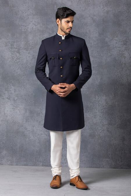 Ankit V Kapoor Blue Suiting Sherwani Set Online at Aza Fashions Ankit V Kapoor_Blue Suiting Sherwani Set _Online_at_Aza_Fashions