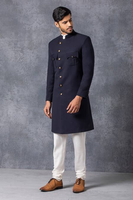 Shop Ankit V Kapoor Blue Suiting Sherwani Set Online at Aza Fashions Shop_Ankit V Kapoor_Blue Suiting Sherwani Set _Online_at_Aza_Fashions