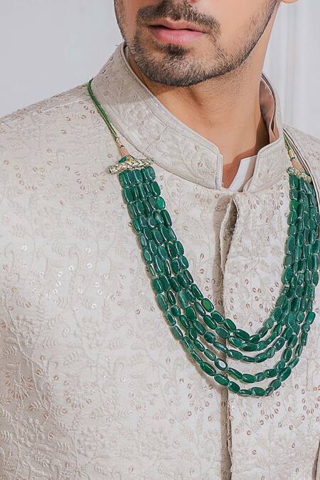 Ankit V Kapoor_Grey Cotton Silk, Pure Georgette Sequin Embroidered Sherwani_Online_at_Aza_Fashions