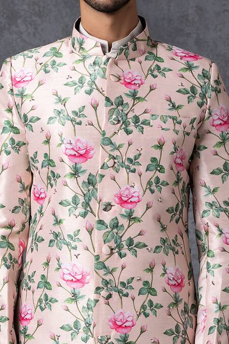 Shop Ankit V Kapoor Peach Silk, Cotton Printed Sherwani Set Online at Aza Fashions Shop_Ankit V Kapoor_Peach Silk, Cotton Printed Sherwani Set _Online_at_Aza_Fashions