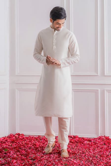 Ankit V Kapoor_White Cotton Silk, Pure Georgette Sequin Embroidered Sherwani Set _Online_at_Aza_Fashions