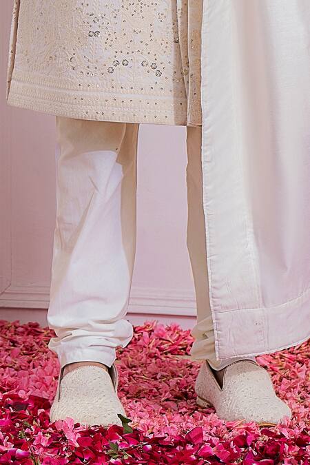 Ankit V Kapoor White Pure Georgette, Satin Linen Sequin Embroidered Sherwani Set at Aza Fashions Ankit V Kapoor_White Pure Georgette, Satin Linen Sequin Embroidered Sherwani Set _at_Aza_Fashions