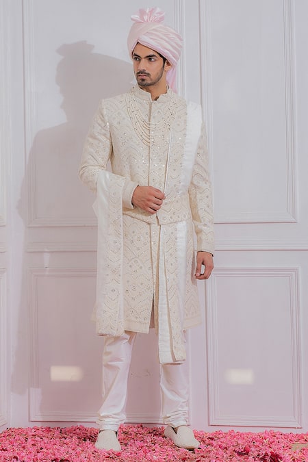 Ankit V Kapoor Georgette Embroidered Sherwani Set 